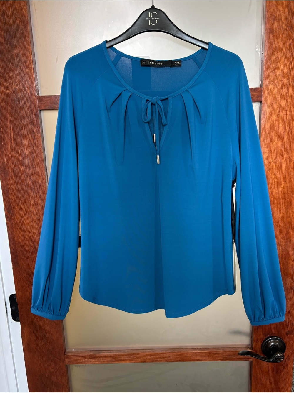 Iris Setlakwe Teal Tie-Neck Long Sleeve Blouse